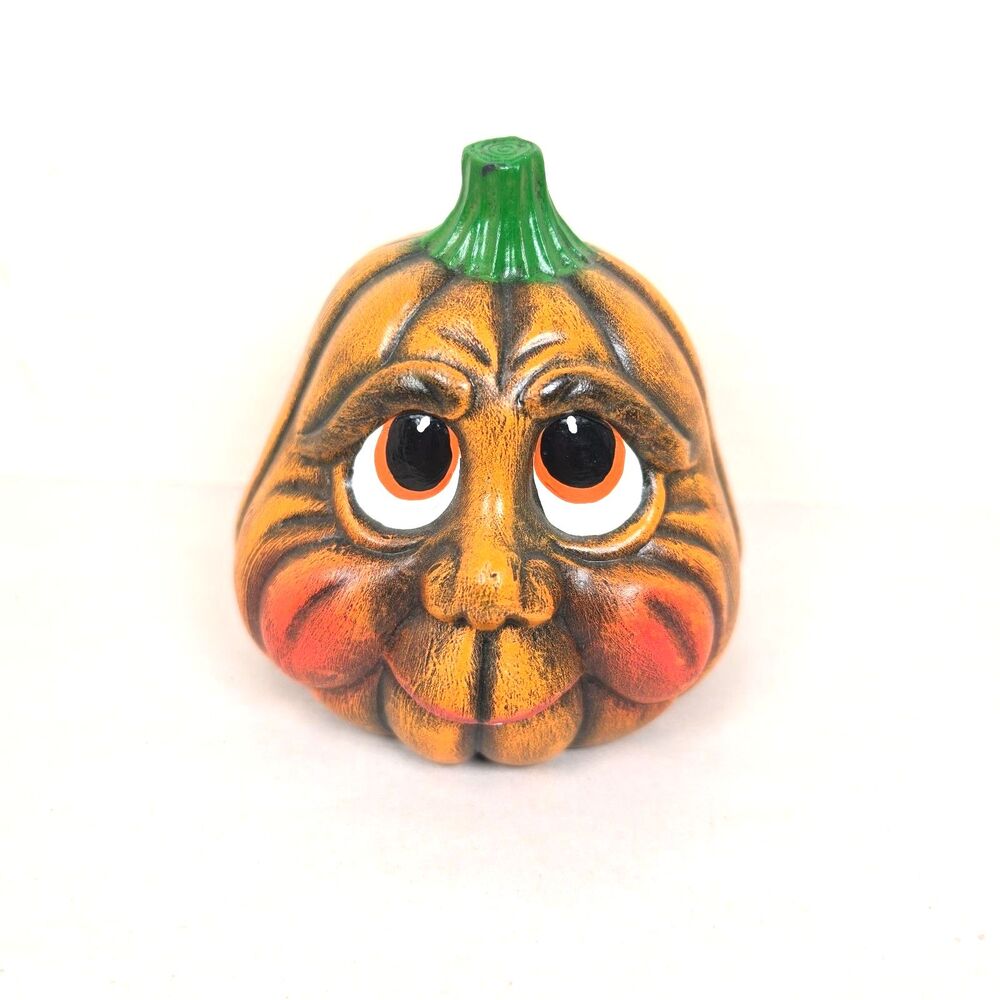 Vintage Ceramic anthropomorphic Pumpkin Head Halloween Decor Hand Painted